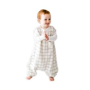 Tealbee Bamboo Organic Cotton Zip Toddler Sleepsack White w/ Black Grid 12m-2T